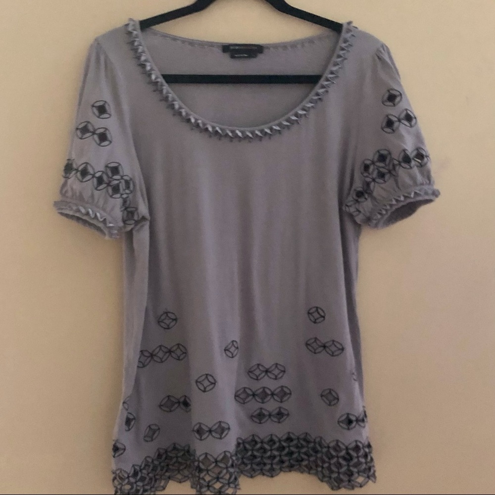 BCBGMaxAzria large embellished blouse gray